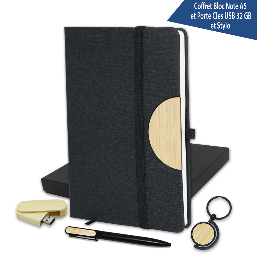 coffret  bloc note et porte cles usb 32gb et stylo