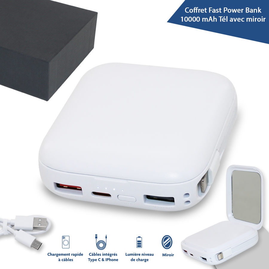 power-bank 10000 mah avec miroir intégré