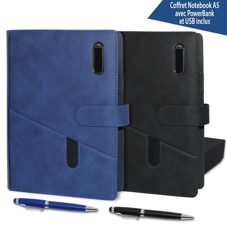 coffret  note book  avec powerbank et usb inclus