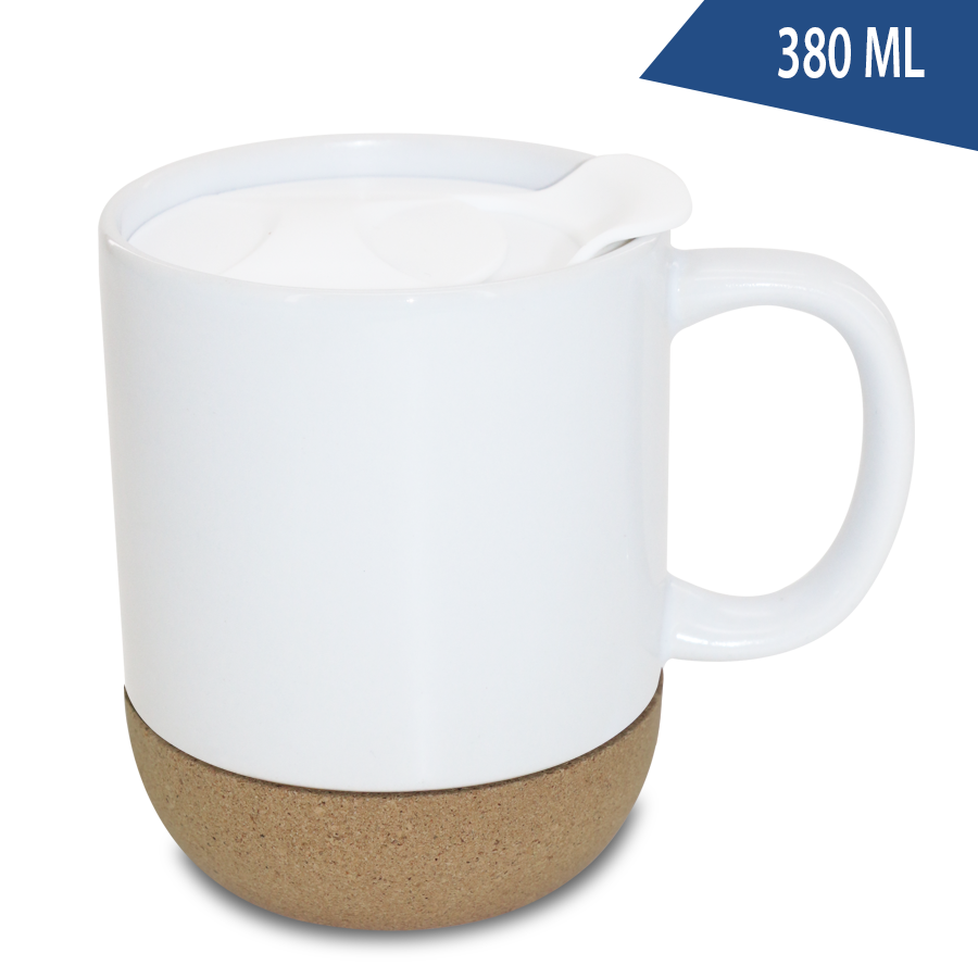 mug  380 ml en porcelaine et liège  avec couvercle