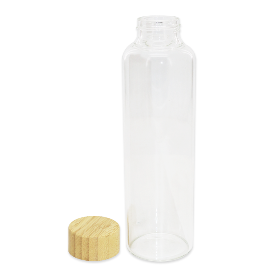 bouteille en verre  à bouchon en bamboo  avec pochette 600 ml