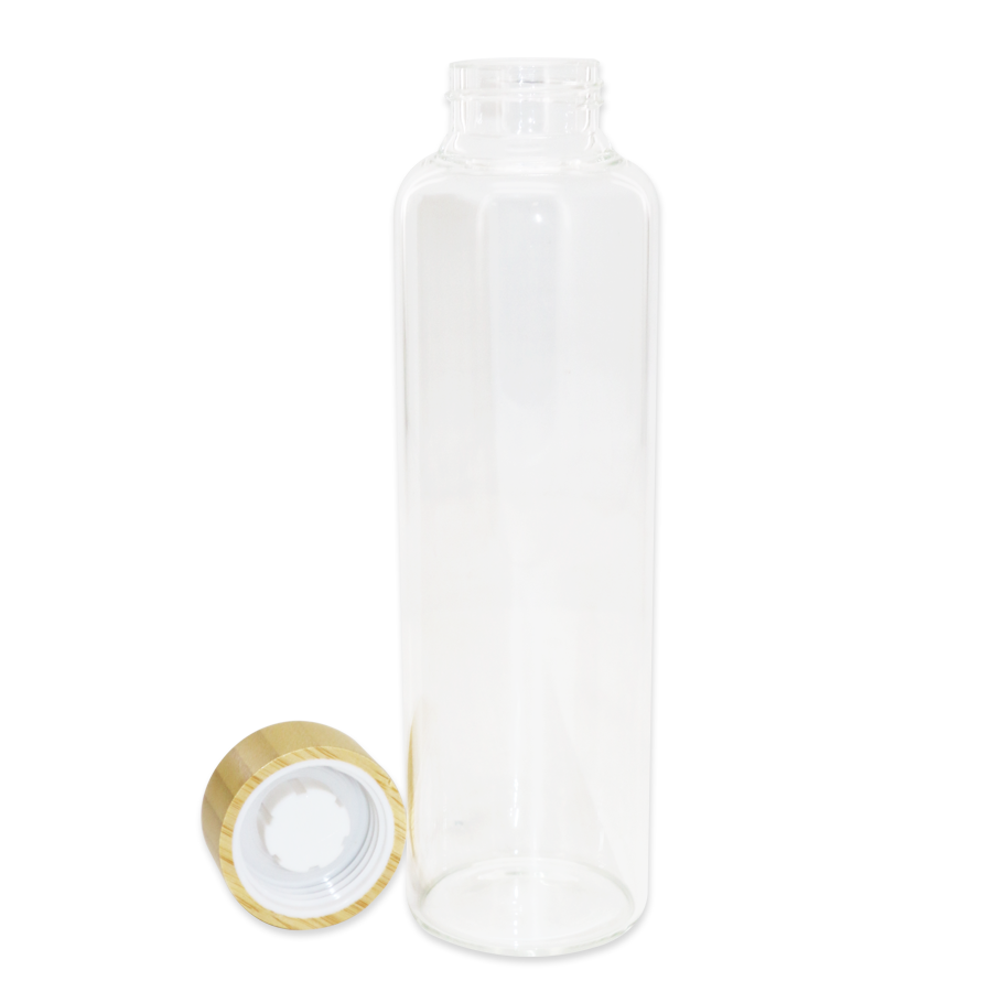 bouteille en verre  à bouchon en bamboo  avec pochette 600 ml