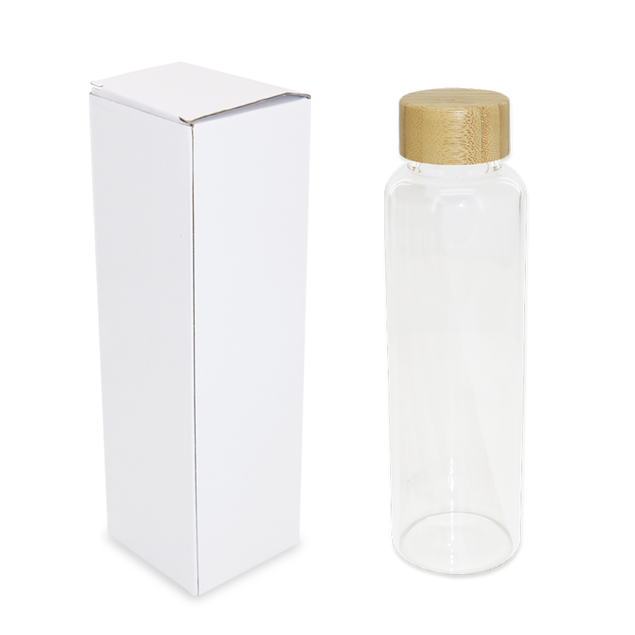 bouteille en verre  à bouchon en bamboo  avec pochette 600 ml