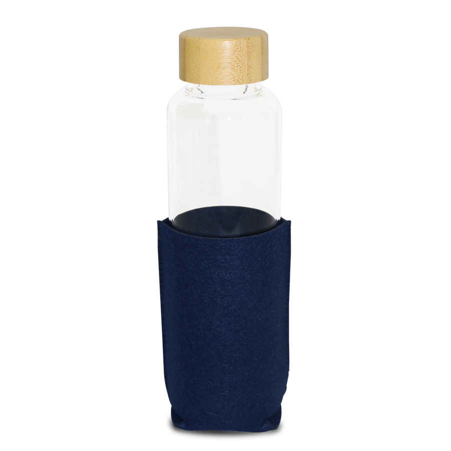 bouteille en verre  à bouchon en bamboo  avec pochette 600 ml