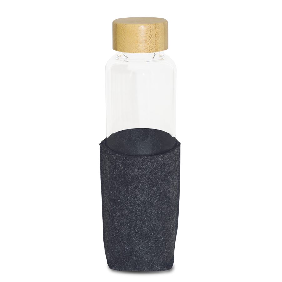 bouteille en verre  à bouchon en bamboo  avec pochette 600 ml