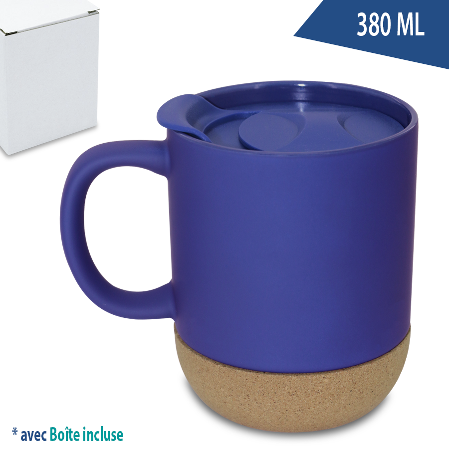 mug  380 ml en porcelaine et liège  avec couvercle