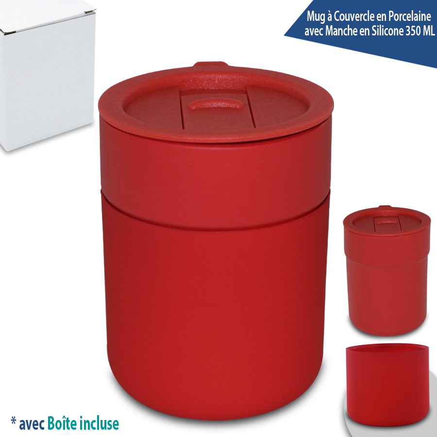 mug à couvercle en porcelaine avec manche en silicone 350 ml