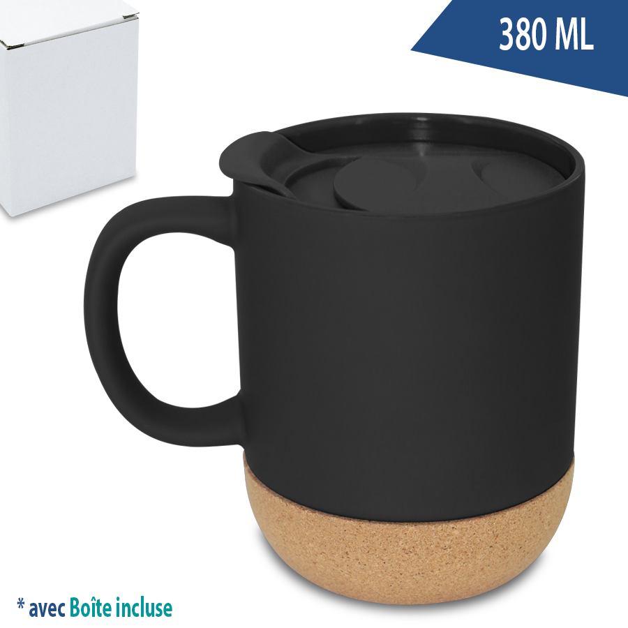 mug  380 ml en porcelaine et liège  avec couvercle