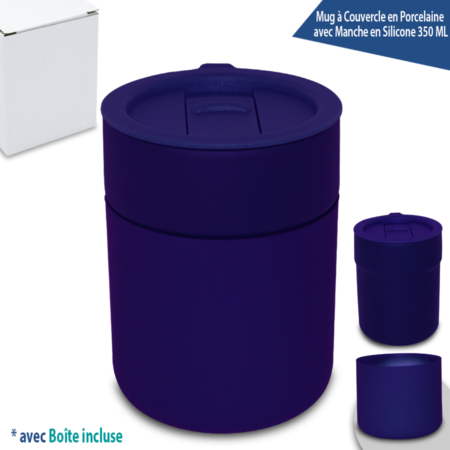 mug à couvercle en porcelaine avec manche en silicone 350 ml