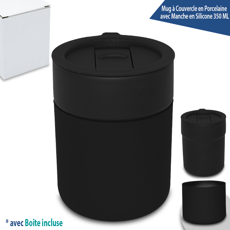 mug à couvercle en porcelaine avec manche en silicone 350 ml