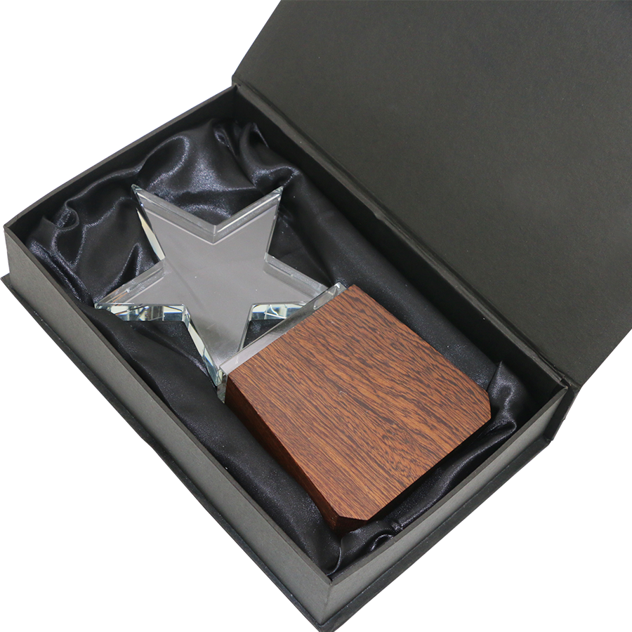 trophée etoile en bois et verre