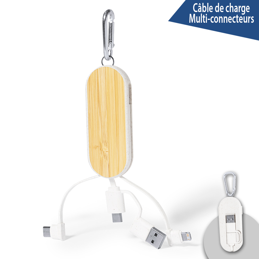 multi câble ecologique avec mousqueton