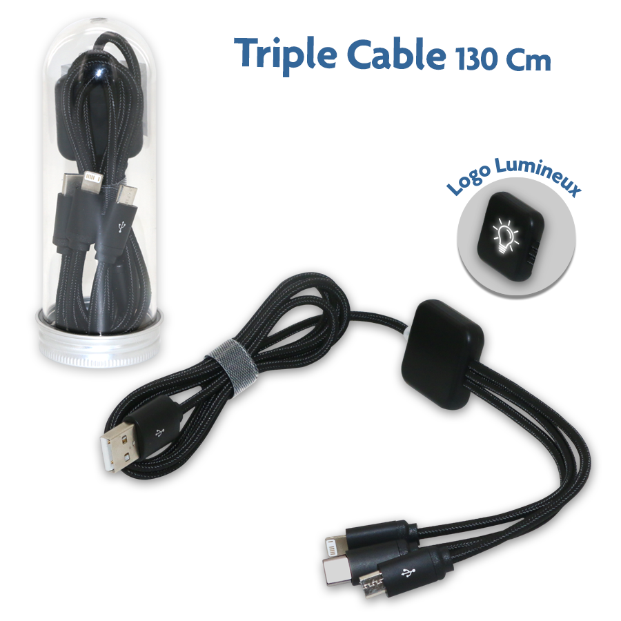 multi-câbles noir avec logo lumineux